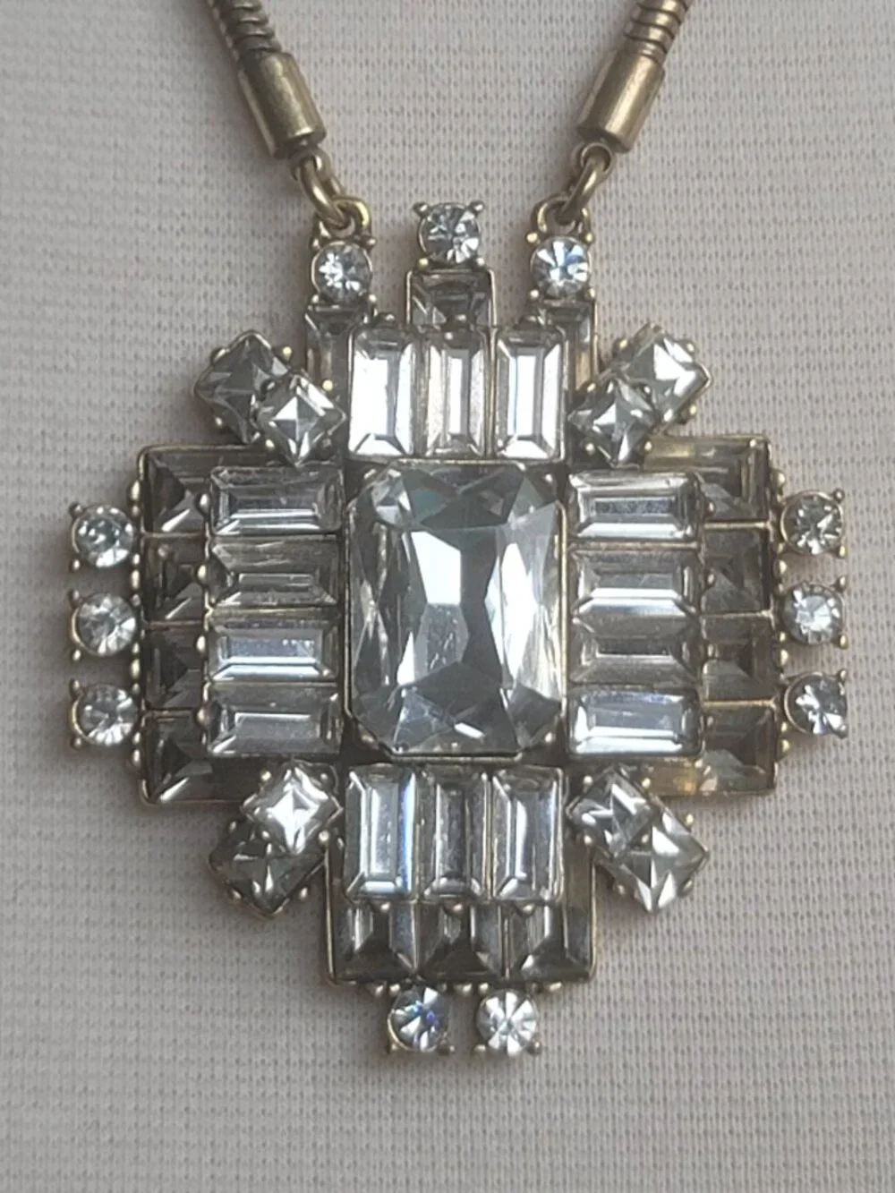 Vintage J Crew Art Deco Crystal Maximalist Y2K Snake Chain Statement Necklace